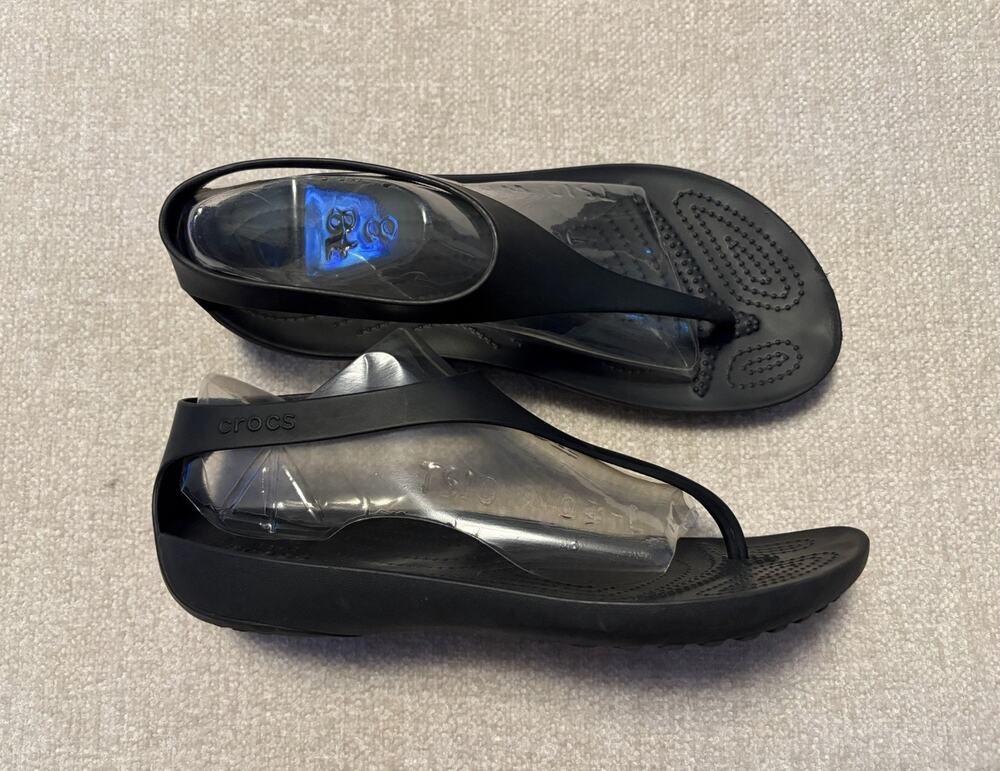 Crocs Women’s Serena Flip Flop Sandal Size 10 Slingback Thong Black Shoe